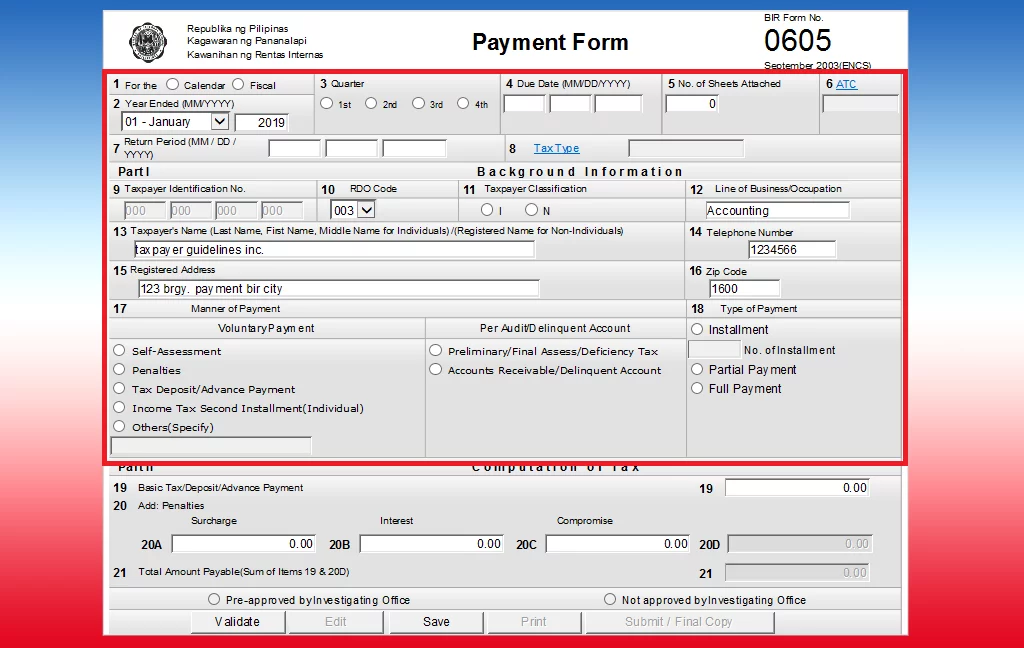 Ebirform 0605 Payment Form
